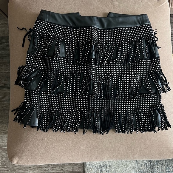 Sincerely Jules Black and White Fringe Mini Skirt - Picture 2 of 3
